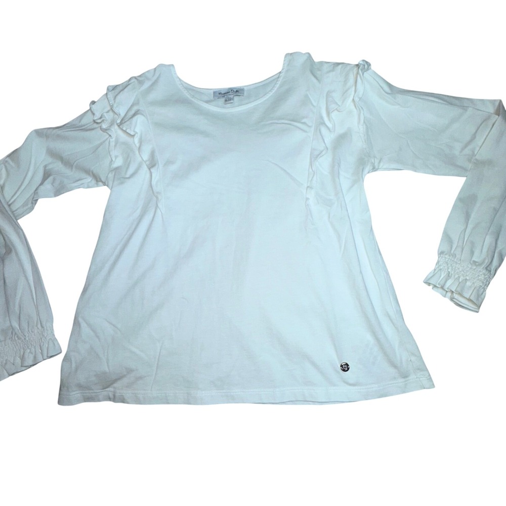 Massimo Dutti Girls‎ White Ruffle Long Sleeve Top Smocked Cuff Size 11-12Y